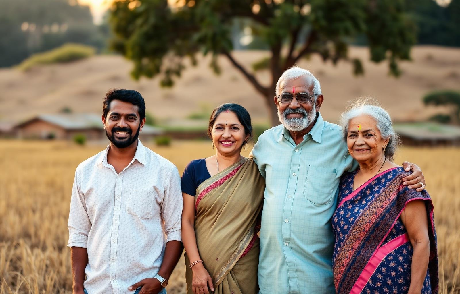 Happy Indian family on their farmland